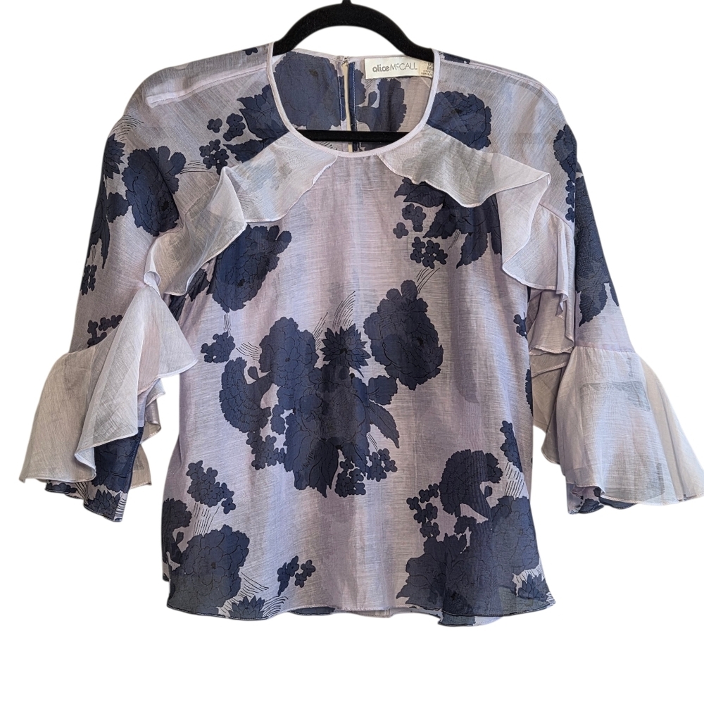 Alice McCall Lover Lover Top Sheer Floral Ruffles Oversize Blouse Work Airy Sz 4